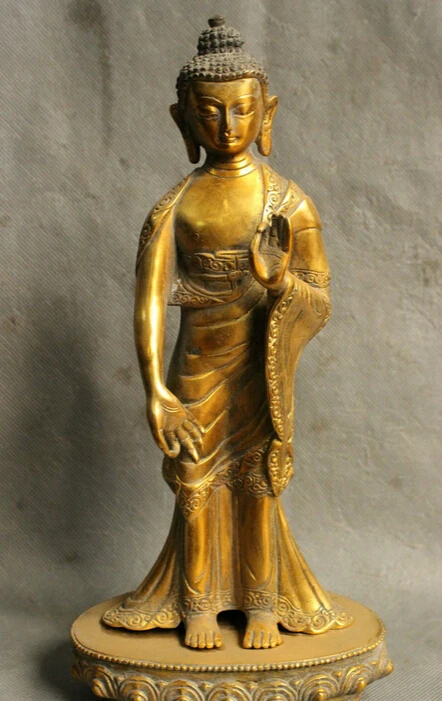 

JP S62 12" Tibet Bronze Gilt Temple Stand Amitabha Shakyamuni Sakyamuni Buddha Statue Discount 35%