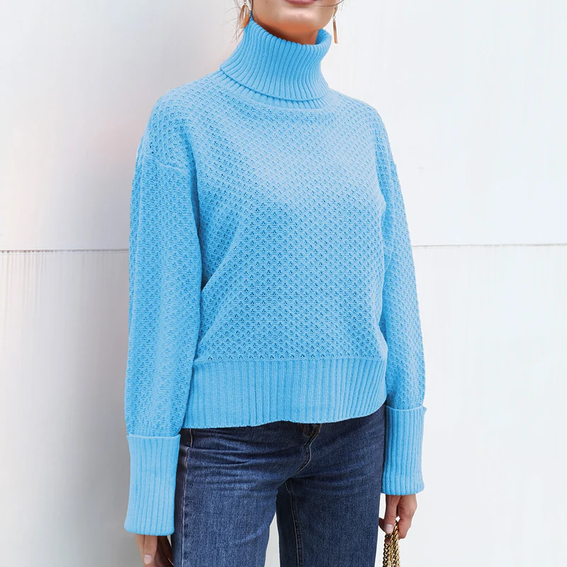 

5 Colors Orange turtleneck knitted women pullover sweater Vintage ladies wide long sleeve autumn winter sweater Casual jumper