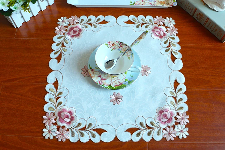Luxury square Satin Tablecloth Placemat embroidered lace dining tea Table Cover cloth home placemat party kitchen Wedding Decor