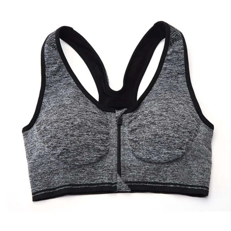 

Women Fitness Stretch Yoga No Steel Ring Anti-sag Running Seamless Workout Tank Top Front Zipped Racerback Sports Bra Outdoor