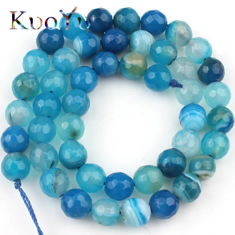 

Faceted Blue Striated Agates Onyx Natural Stone Loose Spacer Beads For Jewelry Making DIY Bracelet Necklace 15" 4/6/8/10/12mm