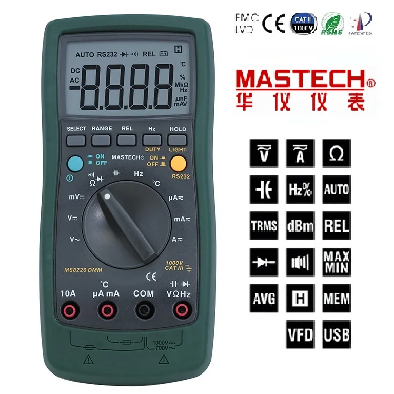 

1pcs Mastech MS8226 DMM 3 3/4 Digital Multimeter Auto Range Temperature Multimeter Backlight