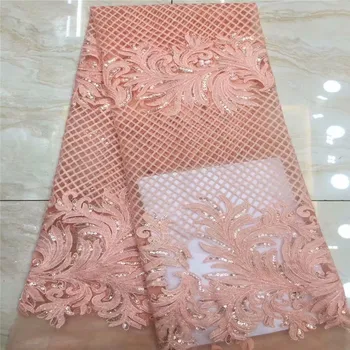 

Wholesale!african lace fabric 2019 high quality lace with sequins french lace fabric for wedding dress free shipping