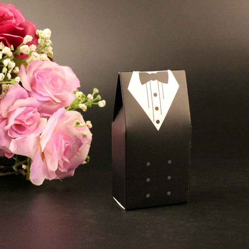 10Pcs Candy Box Bridal Gift Cases Groom Tuxedo Dress Gown Ribbon Wedding Favors Sugar Case Wedding Decoration mariage casamento (2)