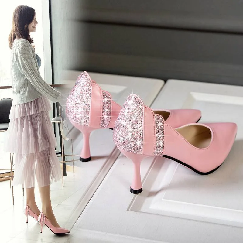 New Style Fashion Elegant Party Women's Shoes 2018 Spring & Winter Air White Black Pink Super High ladies basic Pumps Sequin