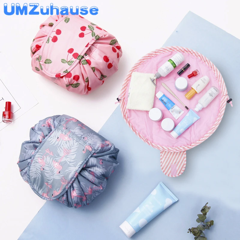

Beautiful Cosmetic Storage Drawstring Bag Cute Portable Makeup Travel Pink Organizer Flamingo Cherry Hook Loop Home Organization