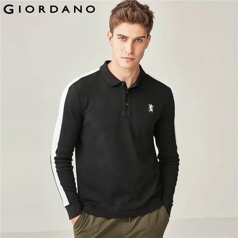 Giordano Мужская рубашка поло мужской с длинными рукавами тонкий вышивка Лев Camisa Polo