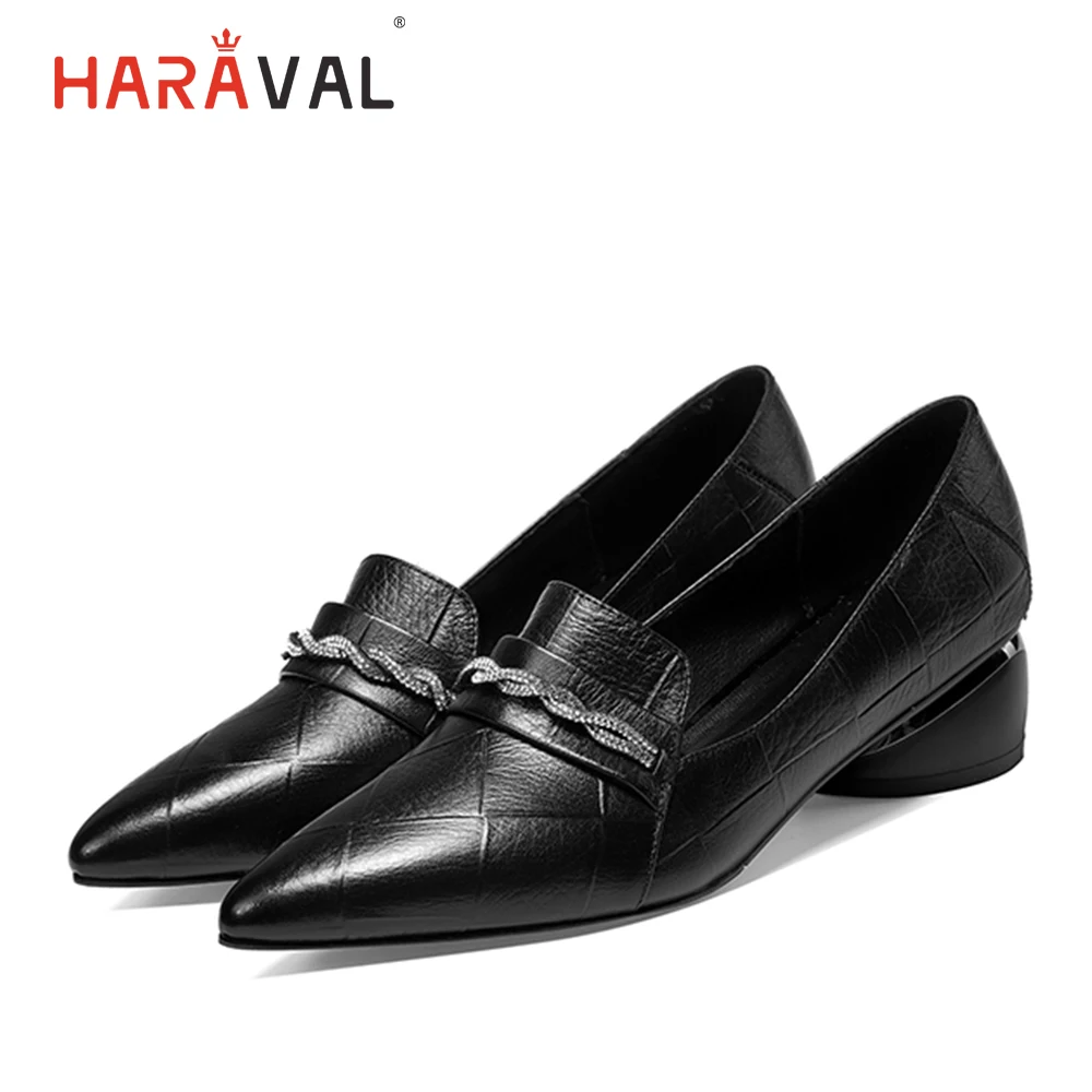 HARAVAL Spring and Autumn ladies thick with Single shoes leather non-slip pointed high heels fashion ladies dress shoes  D114