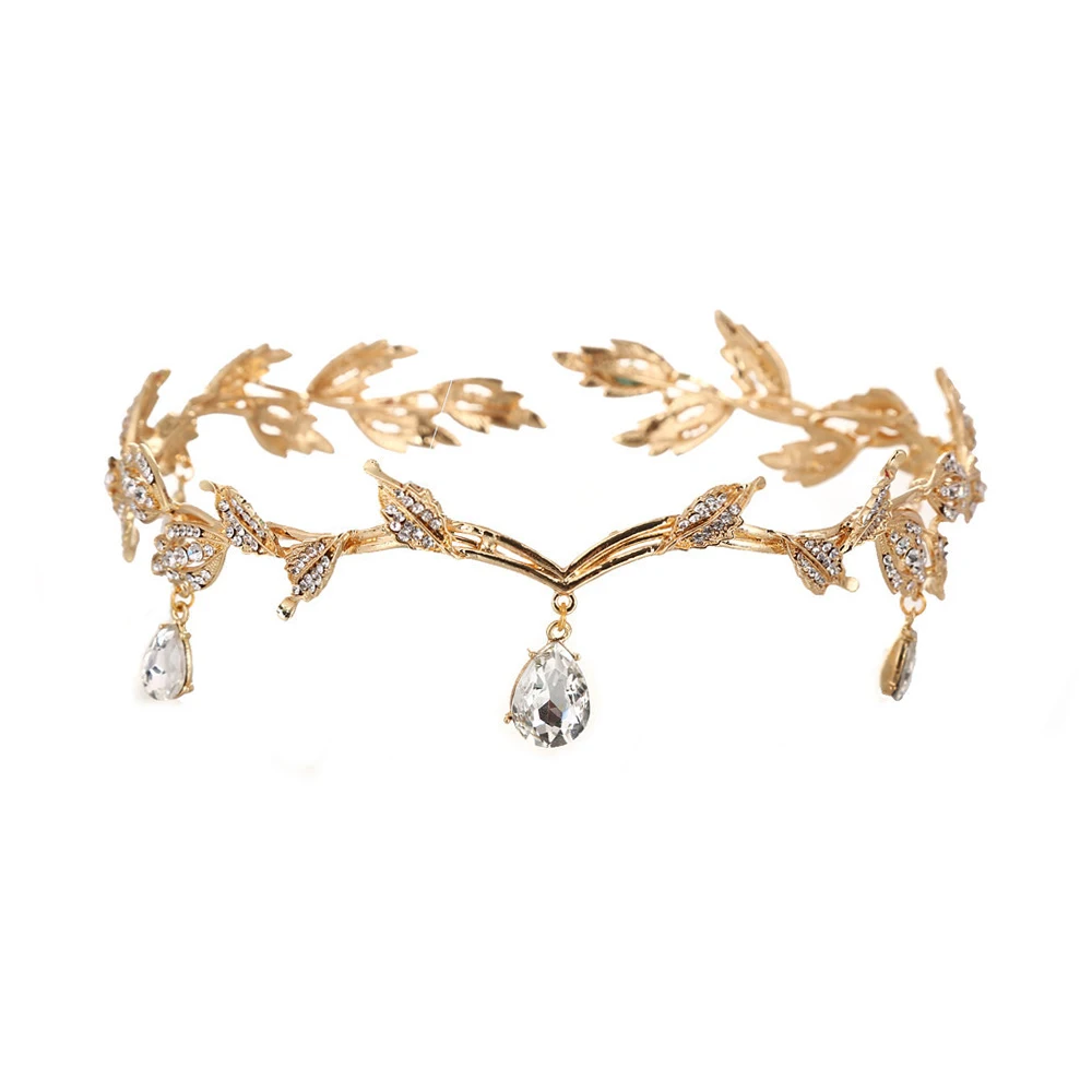 

Vintage Rhinestone Wedding Bridal Hair Accessories Gold Crown Tress Tiaras and Crowns Girls Headpiece Princess Crown HG134