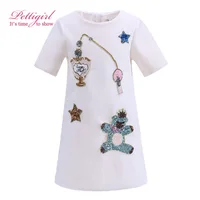 Pettigirl Newest Woolen White Girls Dresses Sequins Pattern Daily Straight Dress Daughter Winter Favorite Item G