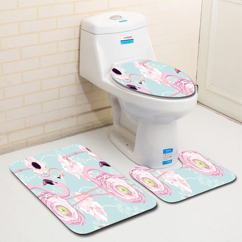 

The 3 sets bathroom carpet mat and Toilet seat cover carpet 50*80cm WC Non-slip mat and Flamingos Toilet seat cover bath mat