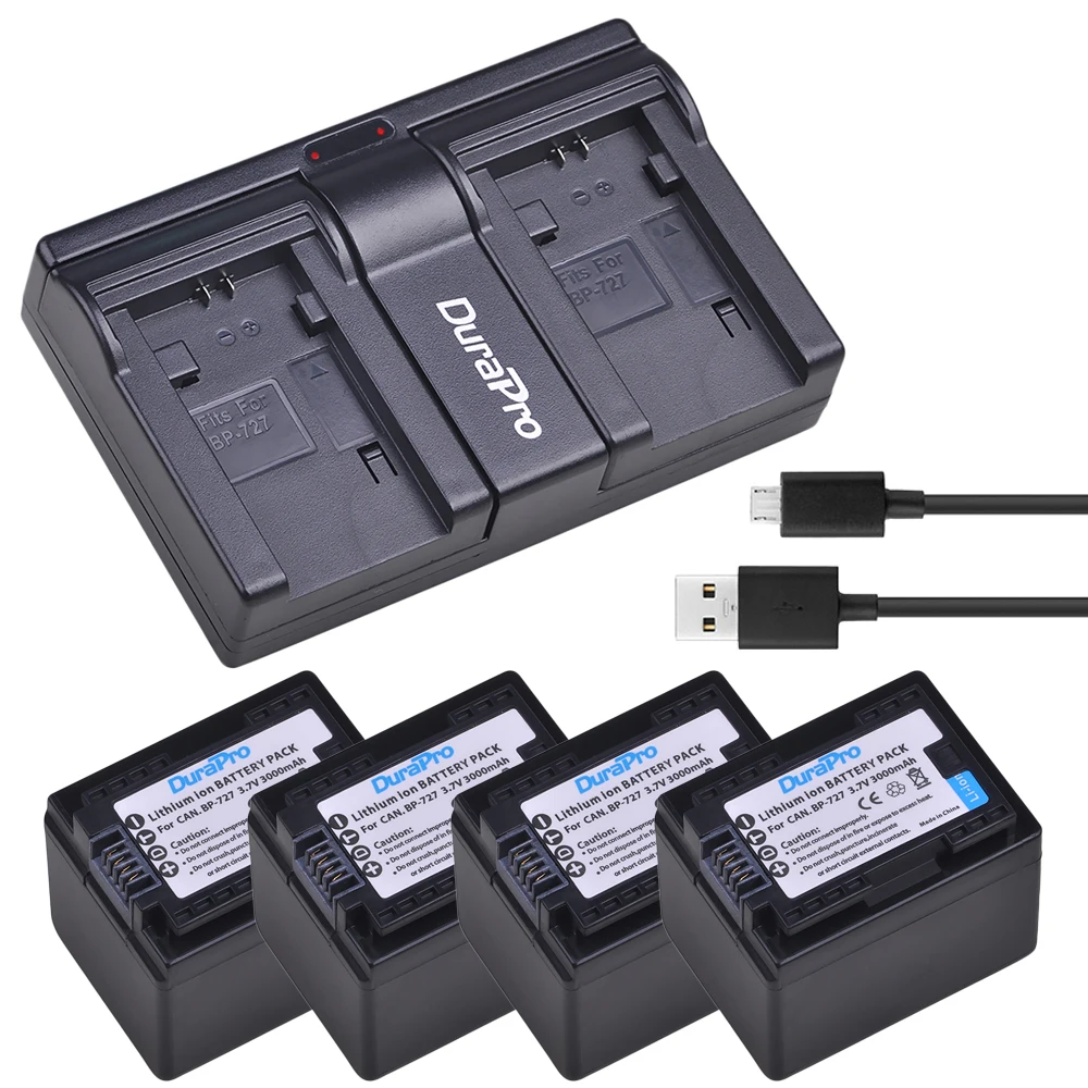 

4x 3000mAH BP-727 BP 727 Camera Battery + USB Charger for Canon BP-709,BP-718,BP-727,CG-700,VIXIA HF M50,M51,M52,M560,R300,R306