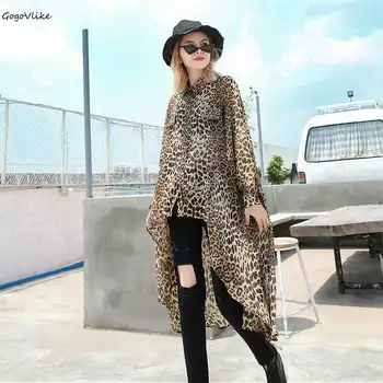 

Back Long Leopard Blouse Women 2019 Chiffon Long shirts females Casual Tops Personality Blouses Slim Korean Style LT528S40