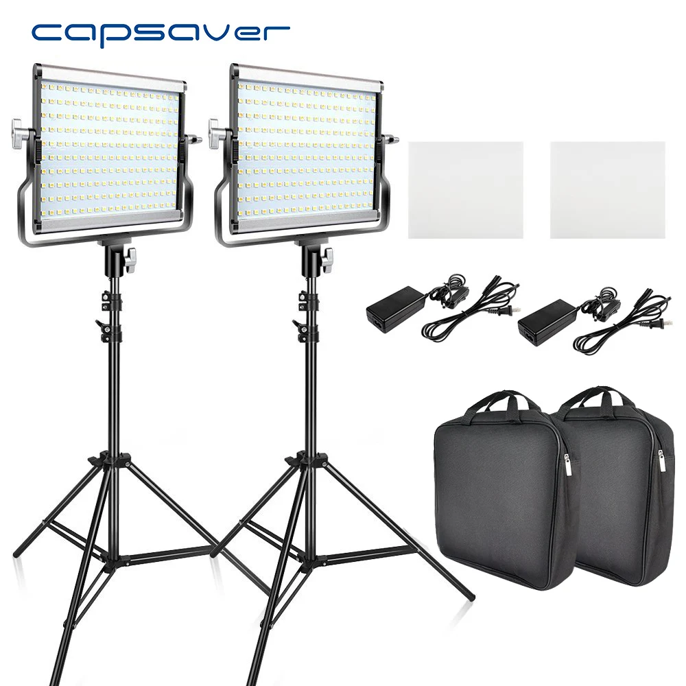 Capsaver L4500 2 juegos de vídeo de luz LED Kit de trípode regulable Bi-color 3200 K-5600 K CRI 95 estudio lámpara de foto Panel de Metal - 1