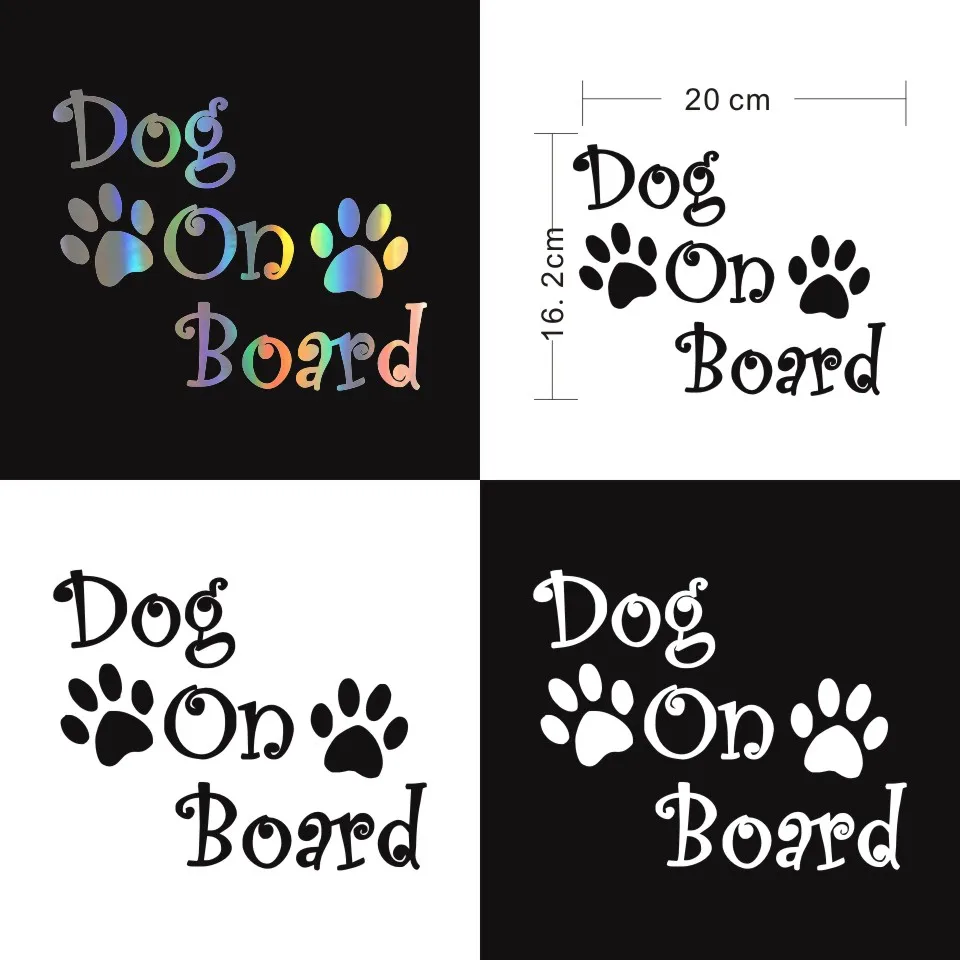 20cm16.2cm Car Stickers DOG ON BOARD And Paw Prints Beautiful Vinyl Decals Car-styling Car Body Sticker BlackSilverLaser (2)