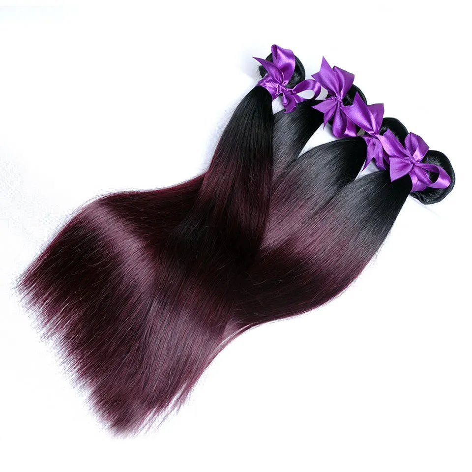 Pinshair Ombre Peruvian Straight Hair 4 Bundles 1B Burgundy Red Color Non Remy Human Hair Weave Extensions Cheap 8-26 Inch Hair  (11)