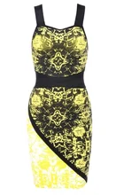 Neueste Art Und Weise Sleeveless Sexy Gelb Druck Sling Verband-kleid Cocktail Party, Figurbetontes Kleid