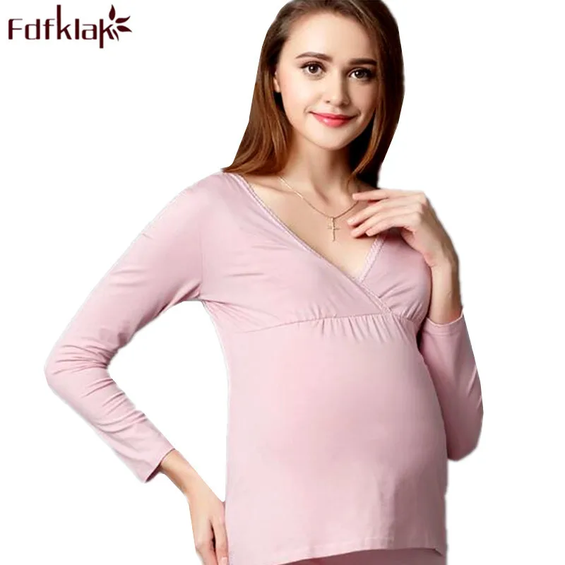 

Fdfklak Model Cotton Maternity Clothes Casual Women Sleepwear Tops for Pregnant Women Long Sleeve Nursing Clothes Nightwear