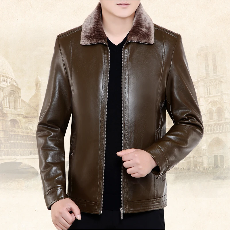 Middle-aged Men Haining Fur Men's Leather Sheepskin Plus Velvet Thick Coat Autumn And Winter | Мужская одежда