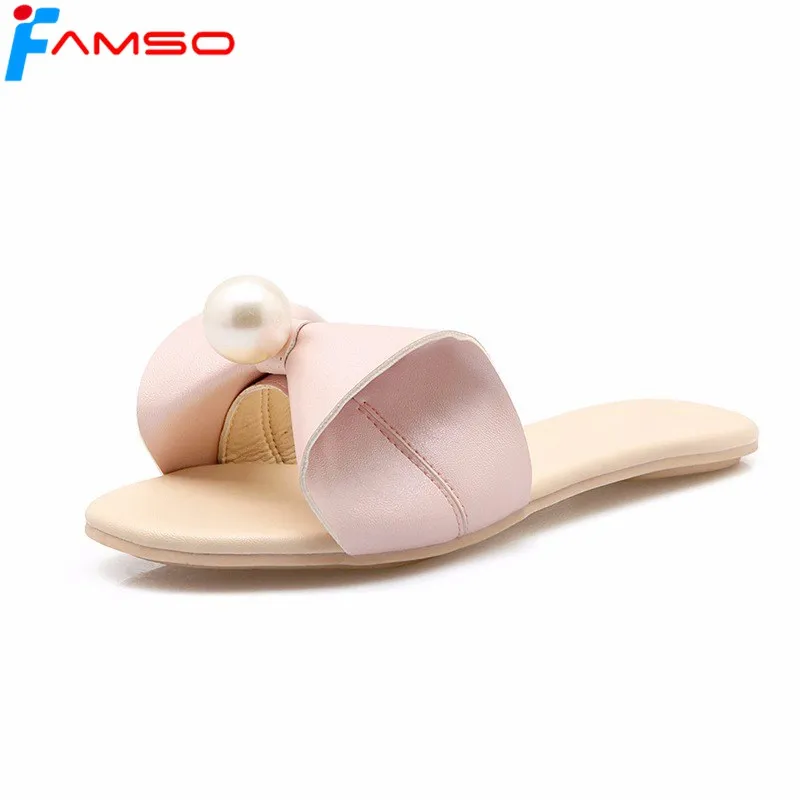 

FAMSO Free shipping 2017 Shoes Women Sandals black Slides home Casual Slipper Shoes Beading Summer Women's Flats Sandals FS495