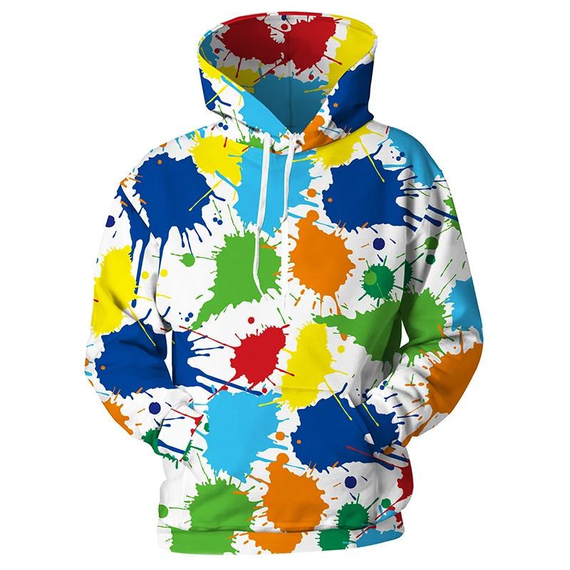 Cloudstyle 3D Hoodies Men Colorful Paint Stains 3D Print Hoody Spring