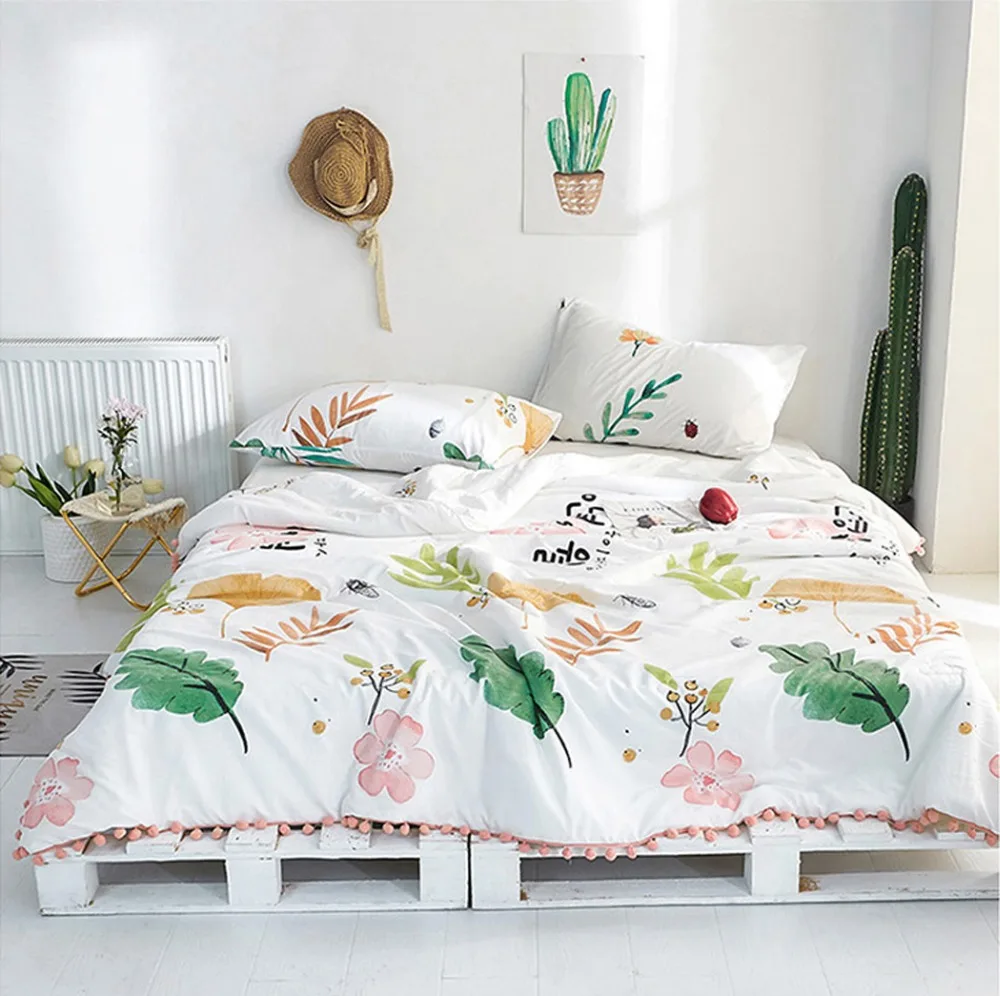 

Summer thin Comforter stiching Bedroom Duvet Quilt Filling Bedspread Blanket Bedding Bedclothes Bed linings Queen Green Leaves