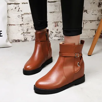 

Vogue Women Boots Winter Leather Ankle Boots Wedges Female Shoes Casual Buckle High Heel Boots Botas Mujer Invierno