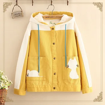 

loose cartoon hooded fashion jacket women all match 2colors 2018 spring new arrivals