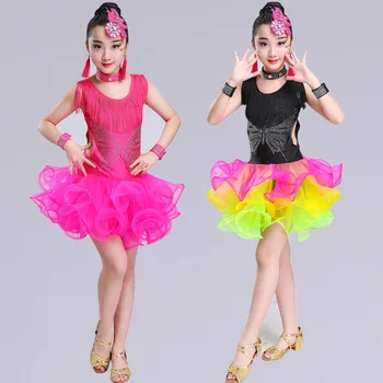 

Children's Latin dance costume girls new tassel hot drilling children's practice clothes summer sleeveless performance competiti