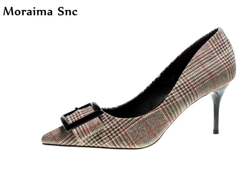 

Moraima Snc hot selling high lazy buckle decoration sexy pointed toe female pumps shallow stiletto heels Dress shoes