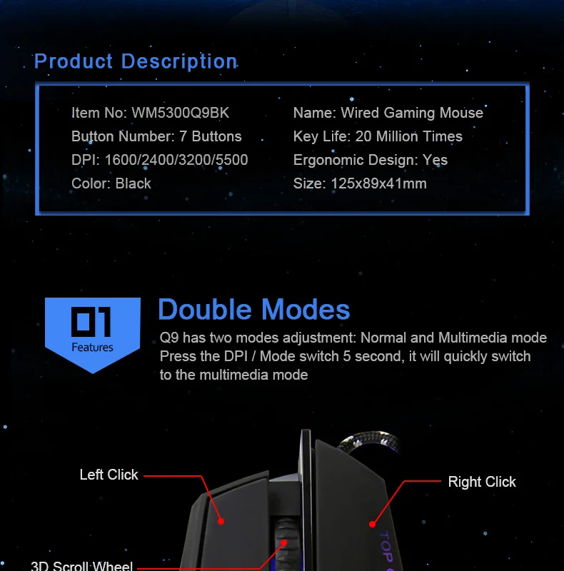 Высокое качество 5500 Точек на дюйм Проводная Мышь 7 кнопок Мышь USB Gamer Оптическая мышь компьютерная Мышь для портативных ПК Desktop Q9