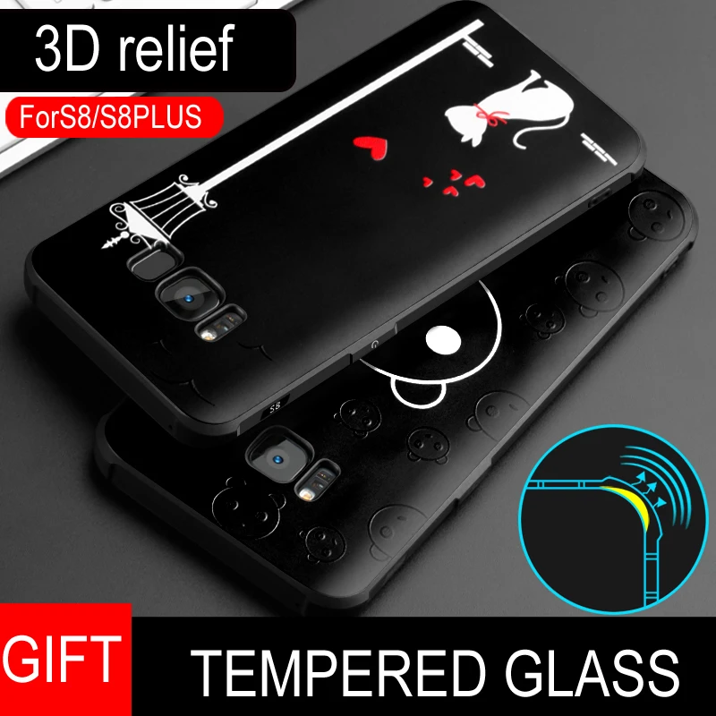 PENGWEISHENG NEW Protector TPU+PC 3D relief Black fashion case for SAMSUNG S8/S8PLUS with gift tempered glass screen protect