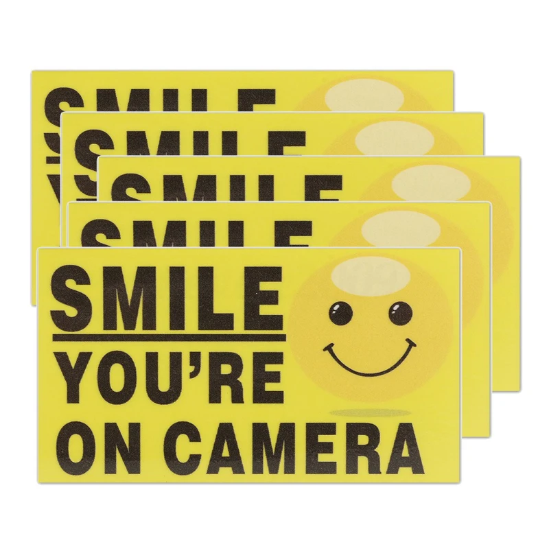 5Pcs/lots 9x5cm Vinyl Smile You're On Camera Video Alarm Safety Stickers Signs Decal