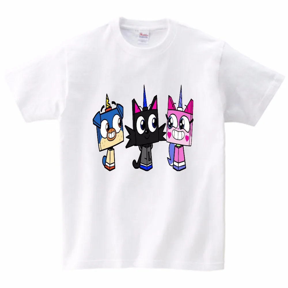 Детская футболка Unikitty, топы для девочек и мальчиков, футболка, летняя стильная графическая футболка, Harajuku, повседневные летние футболки, детские футболки с короткими рукавами, MJ