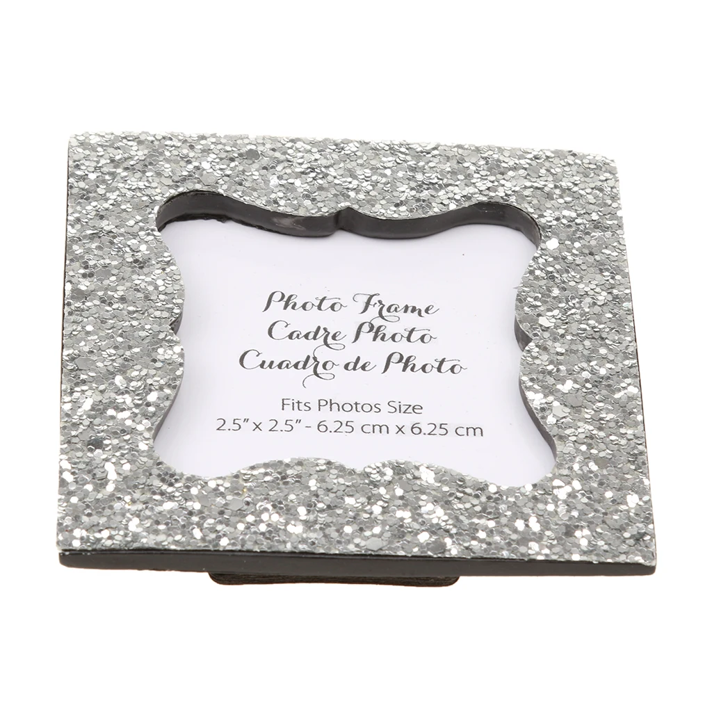 Shiny Sequin Small Photo Frame With Back Stand Wedding Party Office Desk Decor Silver