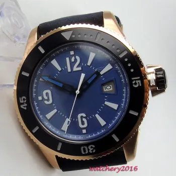 

43mm Bliger Blue dial Rose Golden Case Top Brand Luxury Date Window miyota Automatic Movement Men's Mechanical Wristwatch