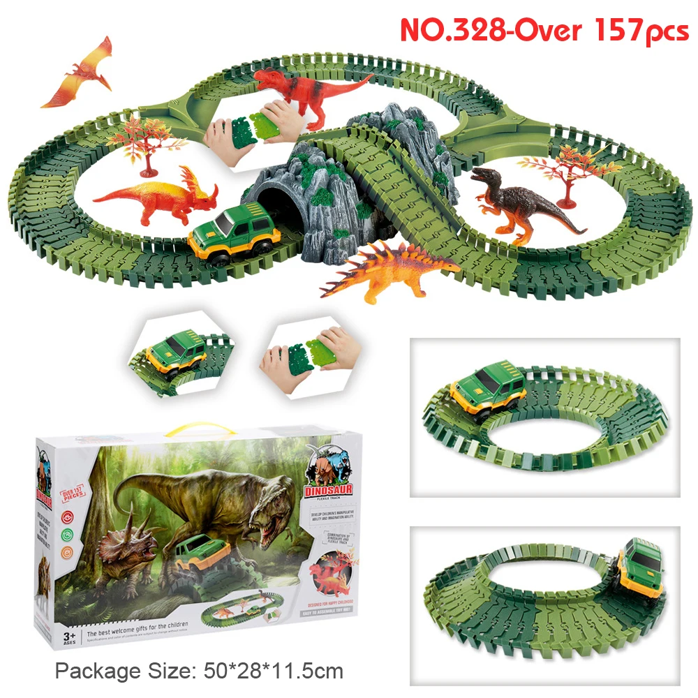 New Magical Track Set DIY Flexible Racing Track Funny Dinosaur Jurassic Park Creative Gift Educational Toys for Children Boys