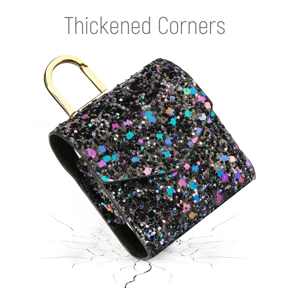 

Luxury Keyring For AirPods Case Magnetic Closure Leather Cover With Anti-lost Keychain Glitter Bluetooth earphones Protector