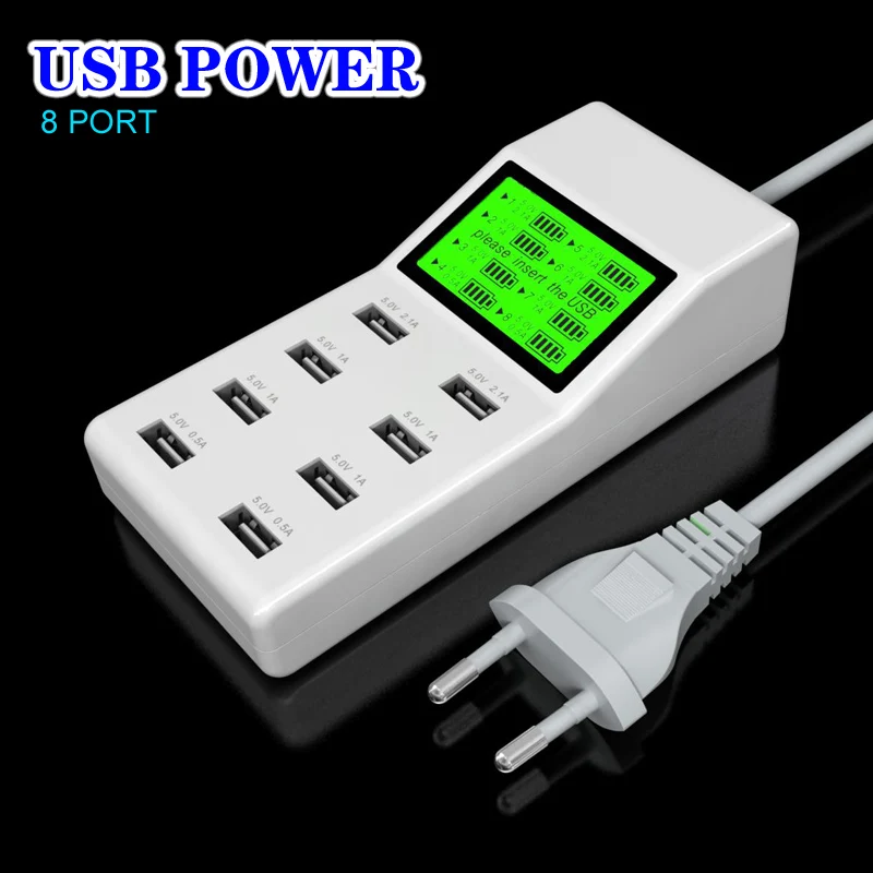 

High speed LCD Universal USB 8-Port Home Wall Power Socket Station Charger Adaptor For Cell Phone Tablet Camera US EU UK