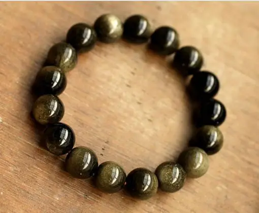 Natural Gold Obsidian Crystal Stretch Round Bead Bracelets12mm 