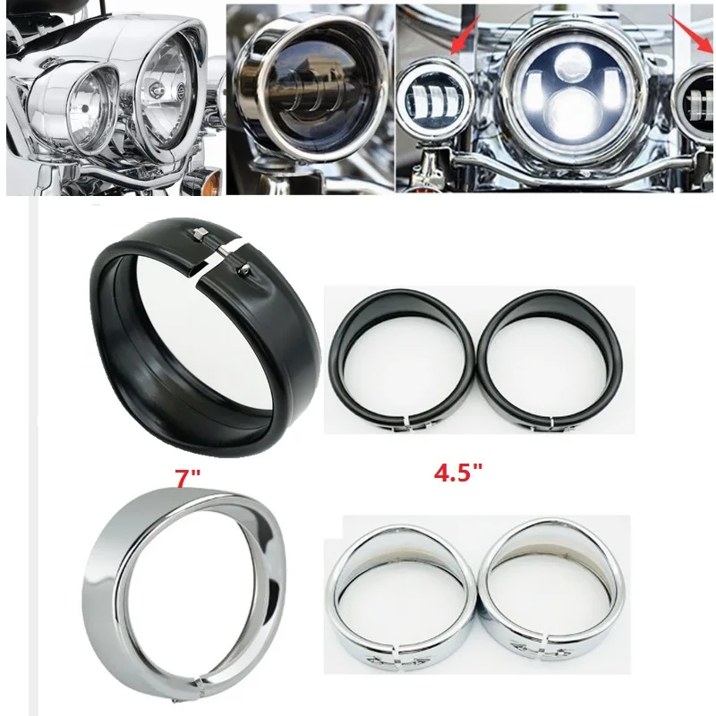 

7" Motor H4 LED Headlight Trim Ring Bezel Visor 4.5" led Fog light Motorcycle lamp Trim Ring For harley Touring Street Glide FLH