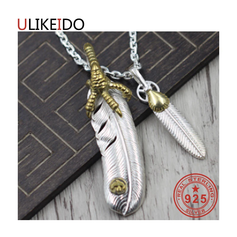 

925 Sterling Silver Jewelry Pendant Necklaces Feather Charm Punk Link Thai Silver Eagle Chain For Men And Women Fine Gift 2008