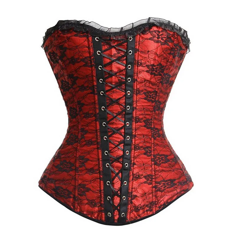 Vintage Strapless Red Slimming Lace Up Corset Overbust Corselet Fashion Women Sexy Corset L42656 