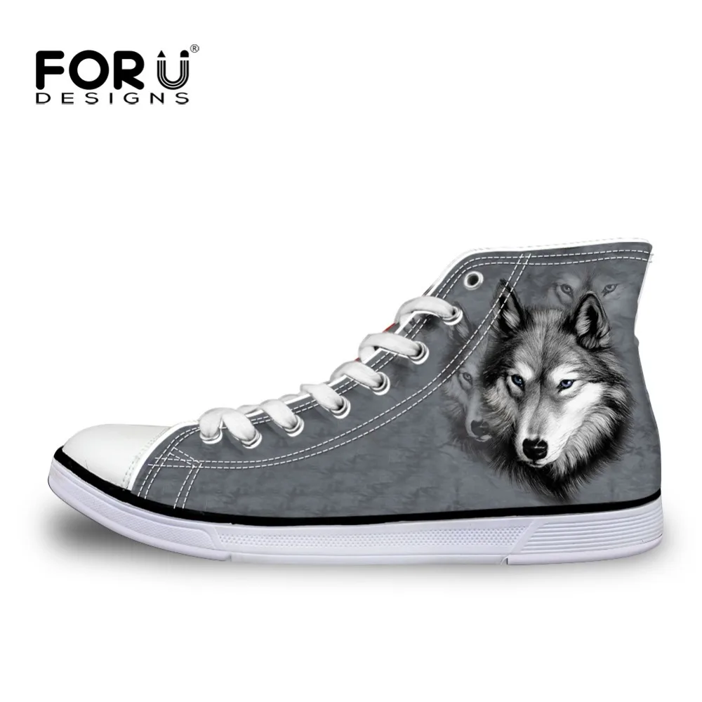 FORUDESIGNS Fashion Mens Casual Shoes 3D Animals Wolf High Top Shoes