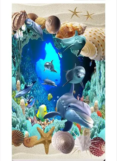 

3d wallpaper customized 3d floor painting wallpaper murals Marine dolphin 3D floor painting wall 3d living room photo wallpaer
