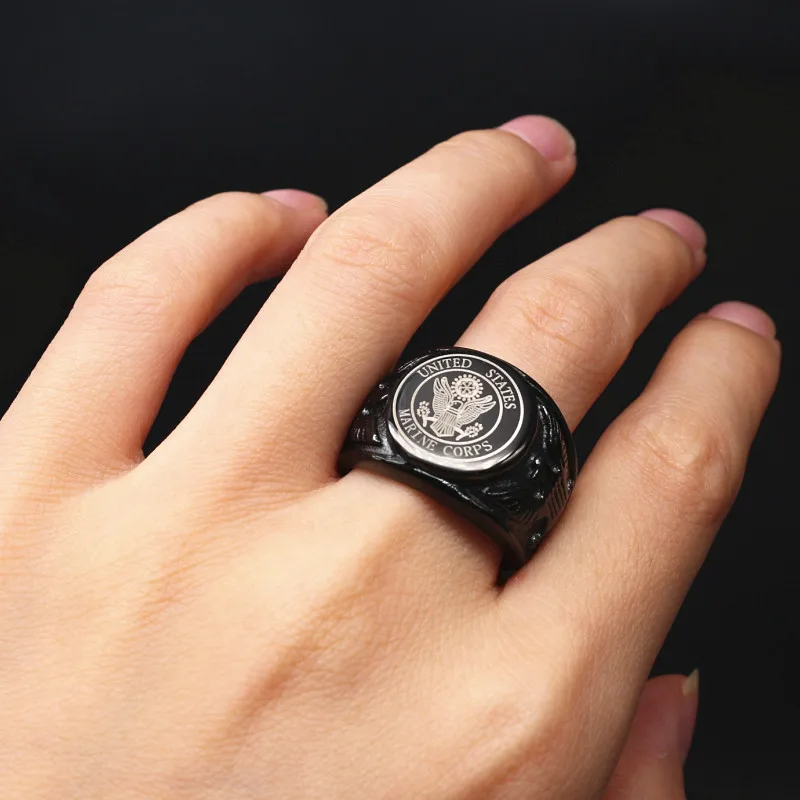 KLDY США военный кольцо мужские черные/серебряные кольца-печатки 316L нержавеющая сталь США волонтер армейские украшения дропшиппинг