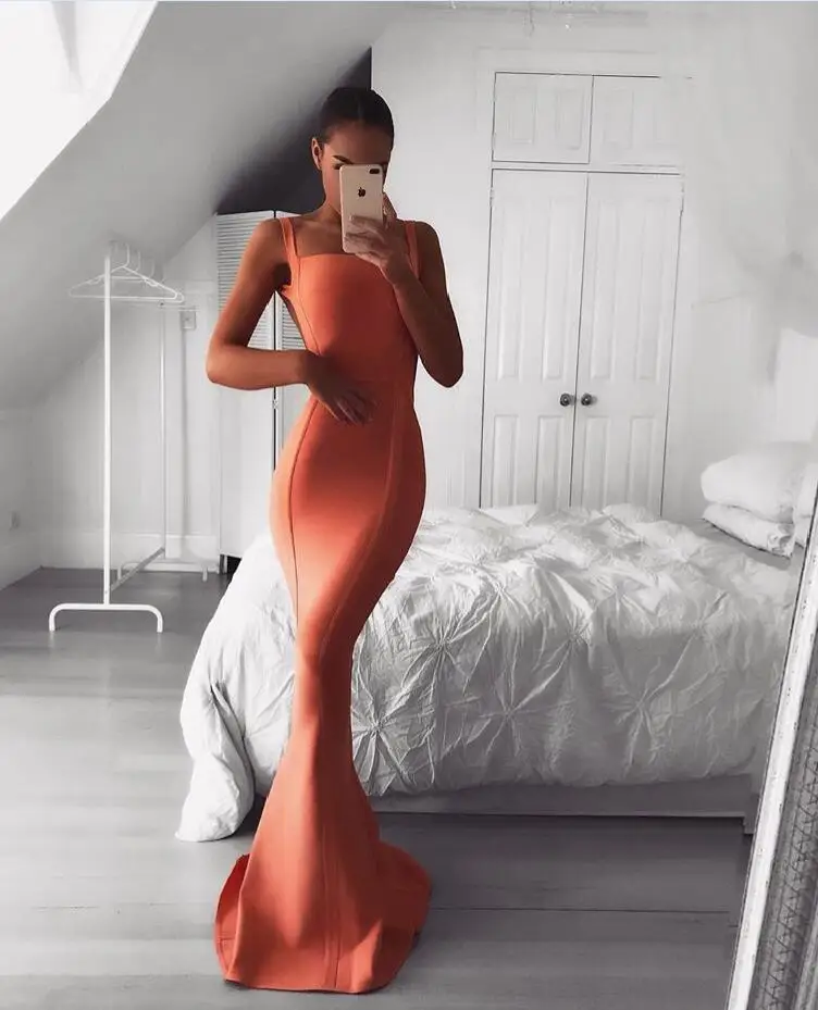 

Top Quality Women Sexy Backless Orange Maxi Long Bandage Dress 2018 Elegant Celebrity Party Dress