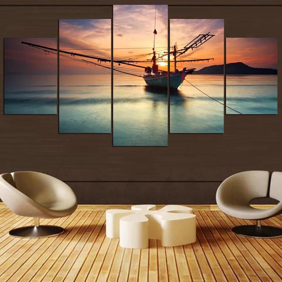 Canvas Painting Frame Home Decor Poster Wall Art 5 Panel Sunrise