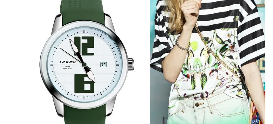SINOBI 8140 модные спортивные часы Топ люксовый бренд часы мягкий силиконовый ремешок большие руки кварцевые наручные часы для мужчин и женщин Подарки