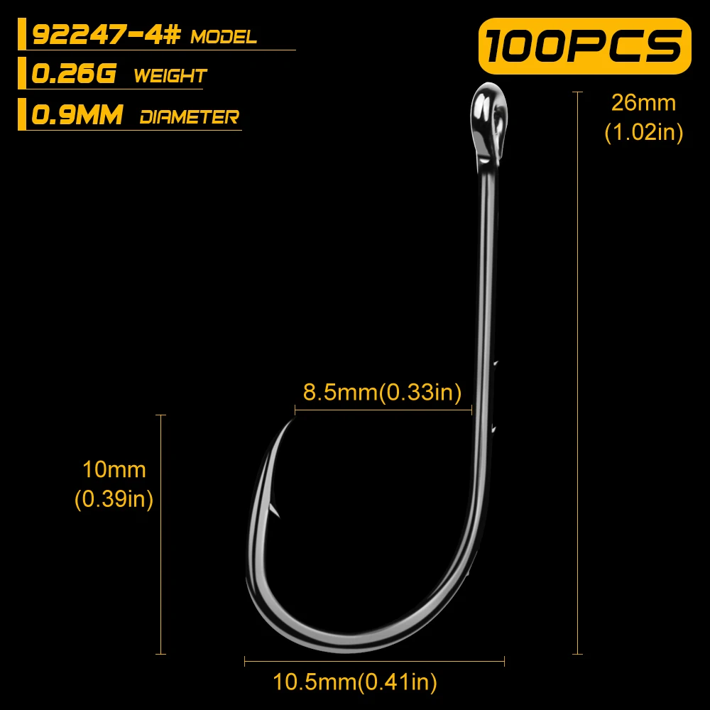 Comdaba 100 шт. рыболовный крючок 92247-4#-6/0# Высокоуглеродистая сталь черный цвет джиг Большой Крючок коррозионные рыболовные крючки - Цвет: 92247 4